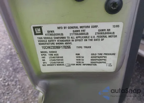 2006 Chevrolet Silverado 2500Hd Lt1 from USA, damaged, VIN 1GCHK23D86F178266